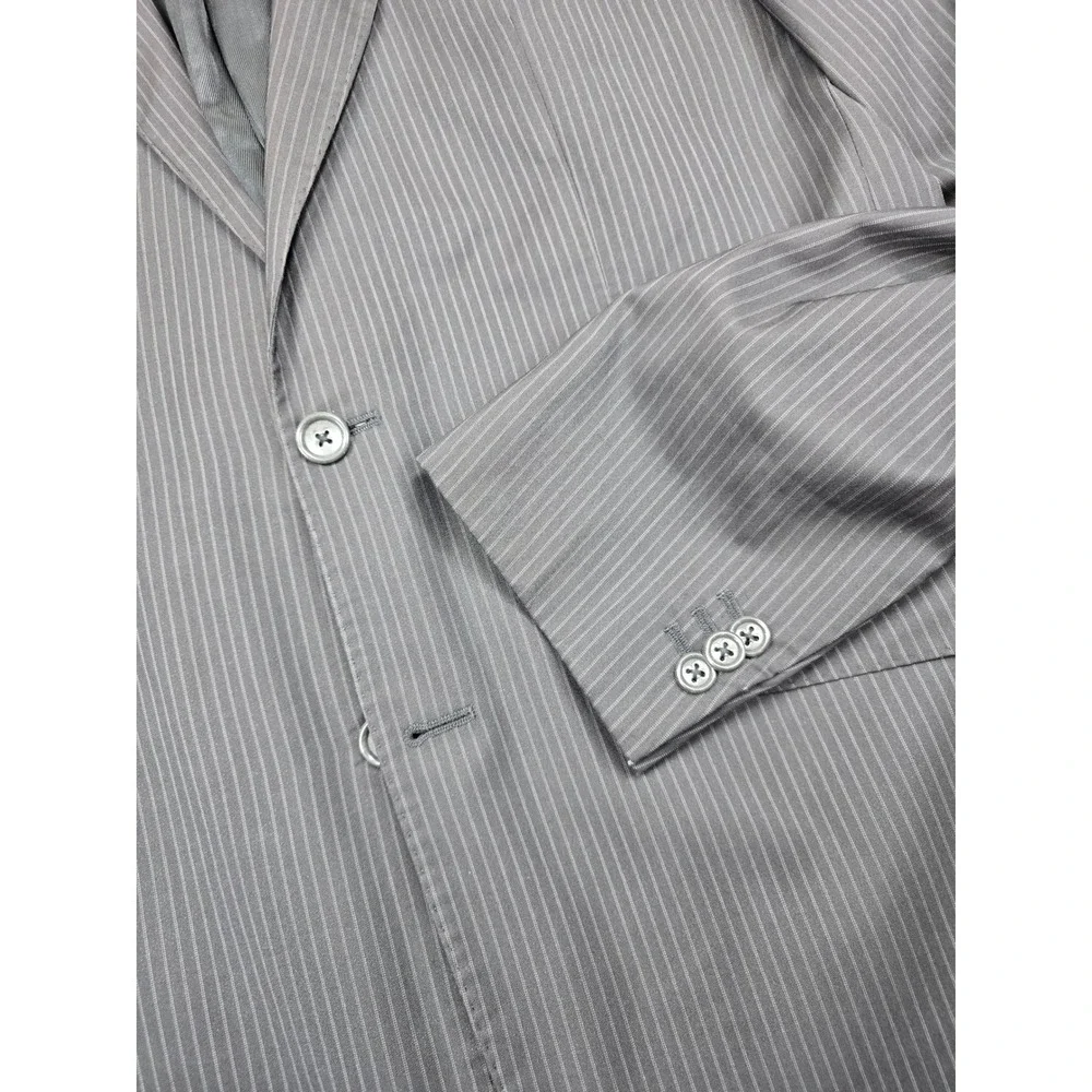 Banana Republic Wool Silk Blazer Mens 46L 46 Charcoal Gray Pinstripe Suit Jacket
